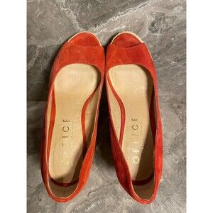 OFFICE LONDON Orange Suede Peep Toe Espadrille Wedge size 37(US 6.5)